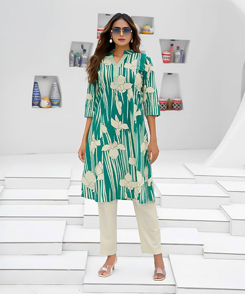 Green  Cotton Flex Printed Kurti in newport