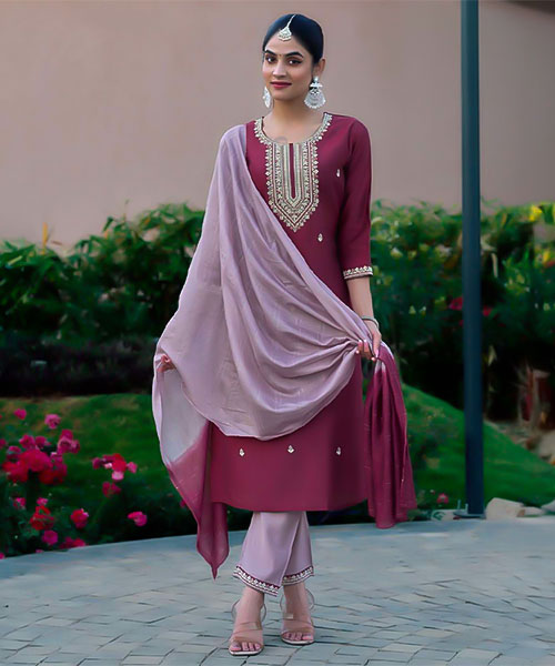 Magenta Roman Silk Casual Wear Salwar Kameez in swansea