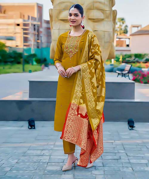 Yellow Bangalori Silk Casual Wear Salwar Kameez in austin