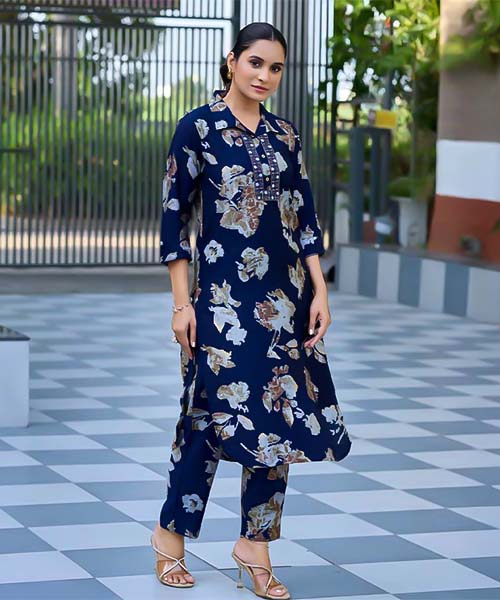 Blue  Vertican Silk Printed Kurti in northampton