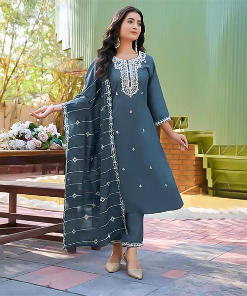 Blue Vertican Casual Wear Salwar Kameez