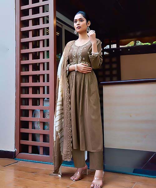 Brown Cotton Casual Wear Kurti