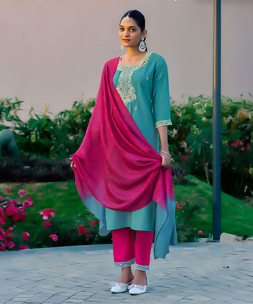 Blue Roman Silk Casual Wear Salwar Kameez in swansea