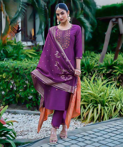 Violet Bangalori Silk Casual Wear Salwar Kameez in austin