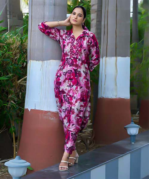 Magenta  Vertican Silk Printed Kurti in northampton