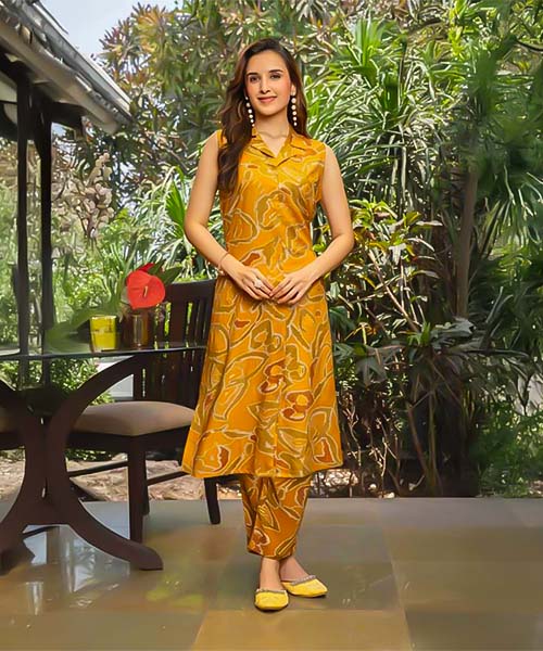 Yellow  Rayon Printed Kurti in ipswich