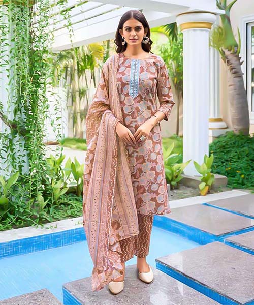 Brown  Cotton Casual Wear Salwar Kameez