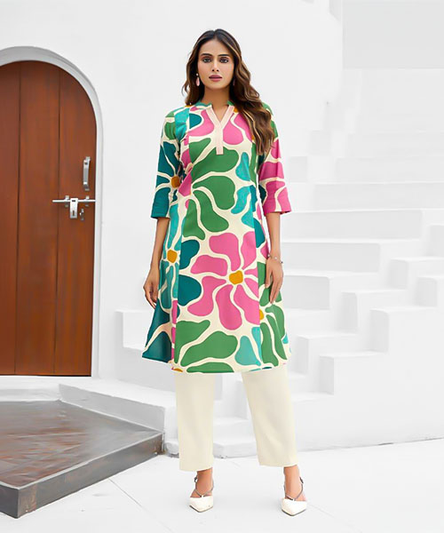 Green  Cotton Flex Printed Kurti in newport