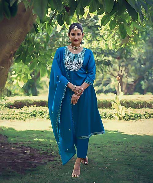 Sky blue Rayon Casual Wear Kurti