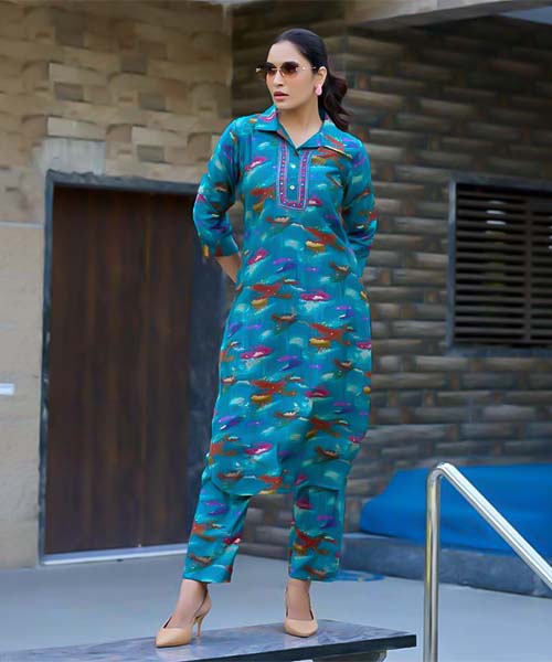 Blue Vertican Silk Printed Kurti in northampton