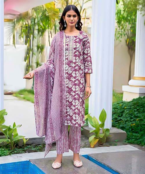 Purple  Cotton Casual Wear Salwar Kameez