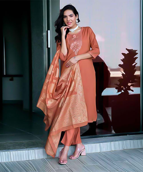 Orange Roman Silk Casual Wear Salwar Kameez