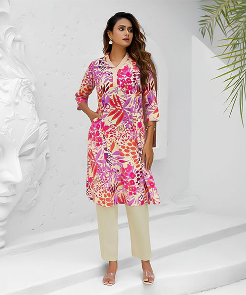 Purple Cotton Flex Printed Kurti