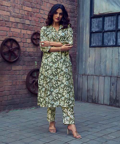 Green Roman Silk Printed Salwar Kameez