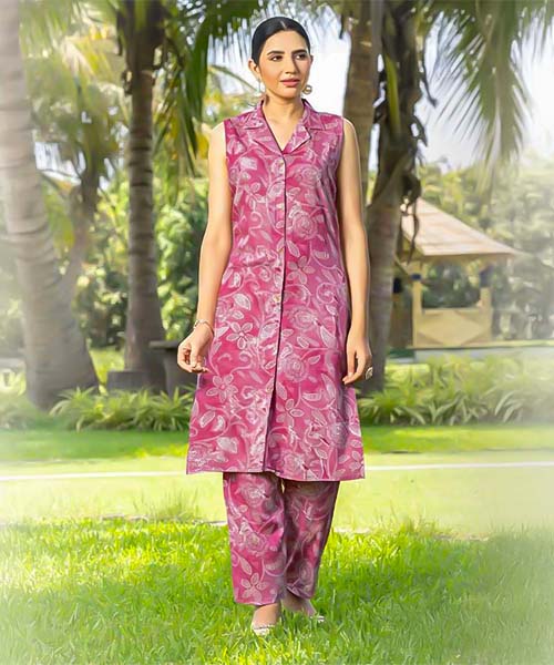 Pink  Rayon Printed Kurti