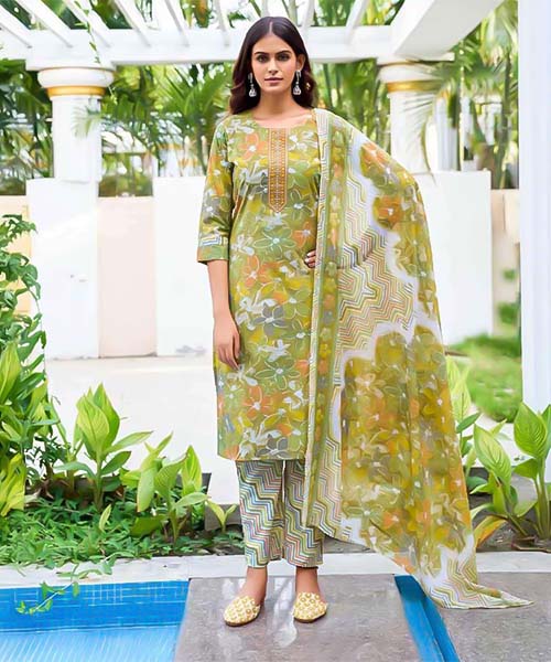 Green  Cotton Casual Wear Salwar Kameez
