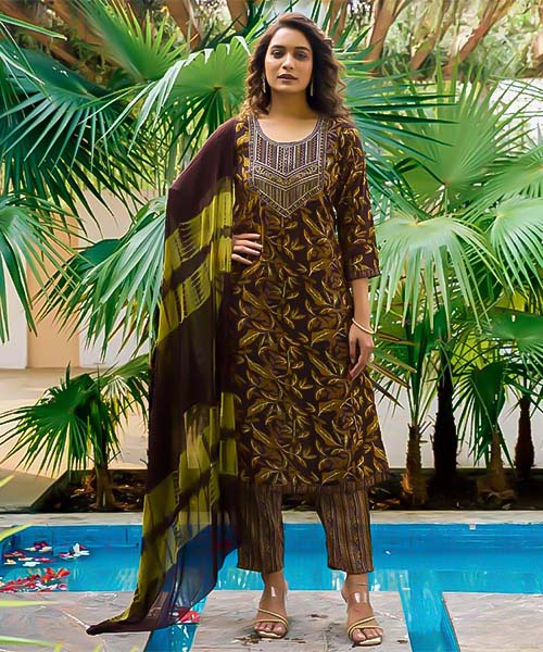 Olive Green Rayon  Casual Wear Salwar Kameez in mumbai