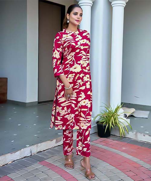 Red Viscose Printed Kurti in bolton