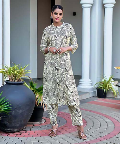 White Viscose Printed Kurti in bolton