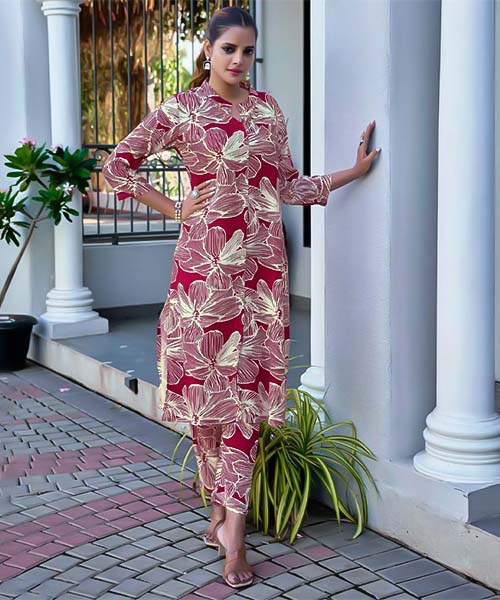 Red Viscose Printed Kurti in bolton