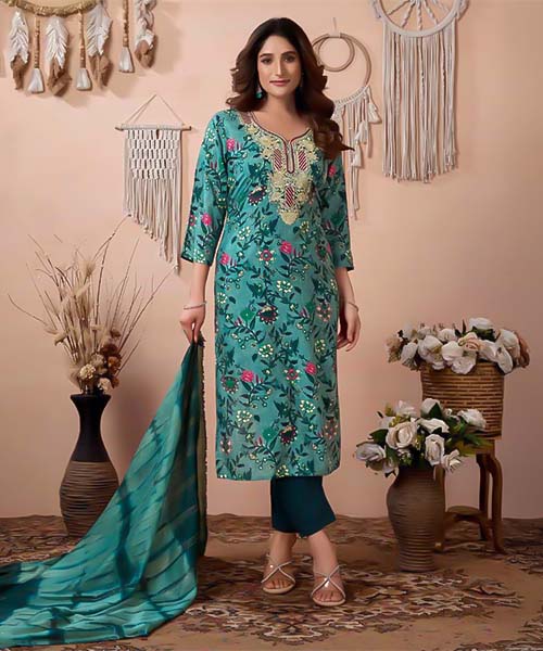 Green  Rayon Printed Salwar Kameez in ipswich