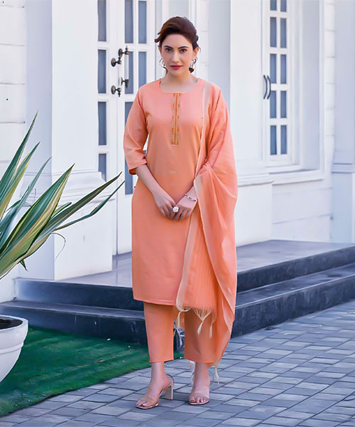 Orange  Handloom Weaving Cotton Casual Wear Salwar Kameez in louisville