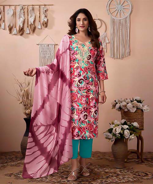 Pink  Rayon Printed Salwar Kameez in ipswich