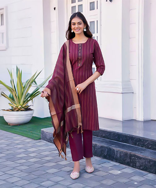Red Handloom Weaving Cotton Casual Wear Salwar Kameez in louisville