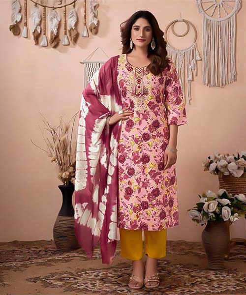 Pink  Rayon Printed Salwar Kameez in ipswich