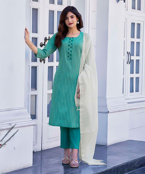 Green  Handloom Weaving Cotton Casual Wear Salwar Kameez in louisville