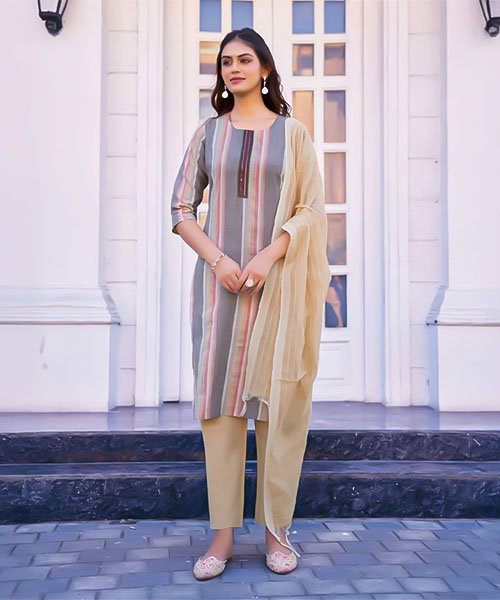 Grey Handloom Weaving Cotton Casual Wear Salwar Kameez in louisville