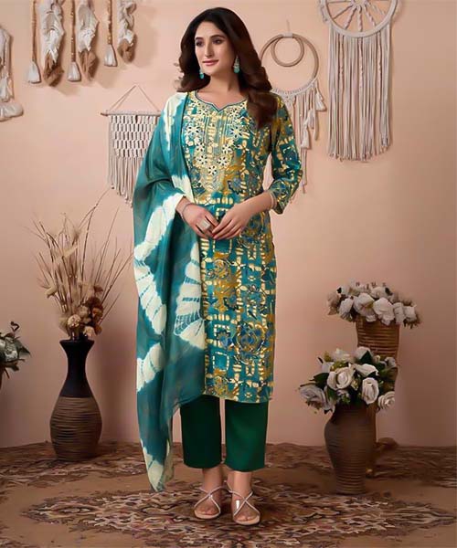 Green  Rayon Printed Salwar Kameez in ipswich