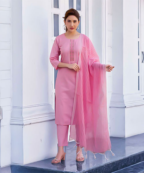 Pink  Handloom Weaving Cotton Casual Wear Salwar Kameez in louisville