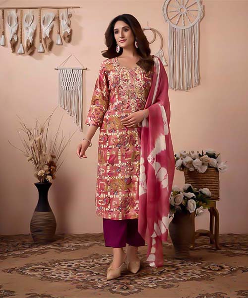 Magenta  Rayon Printed Salwar Kameez in ipswich