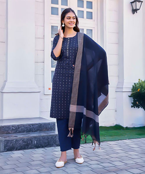 Blue Handloom Weaving Cotton Casual Wear Salwar Kameez in louisville