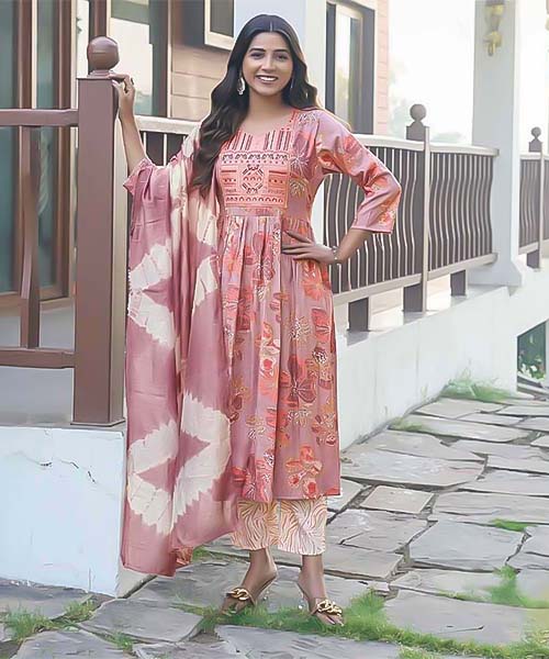 Pink Rayon Printed Salwar Kameez