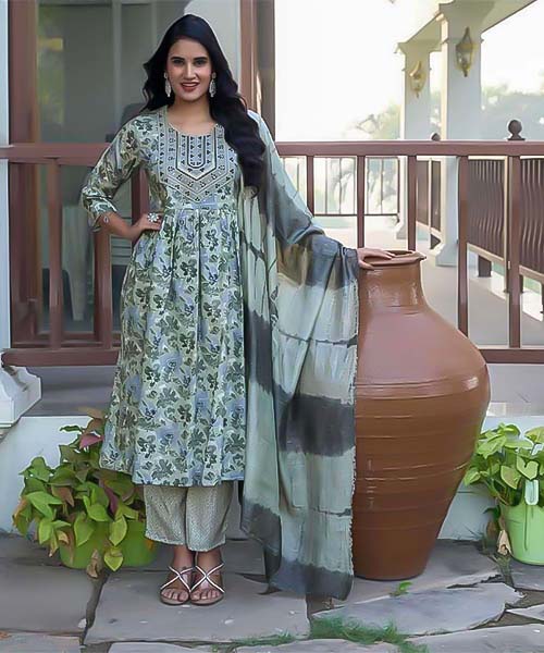 Grey Rayon Printed Salwar Kameez