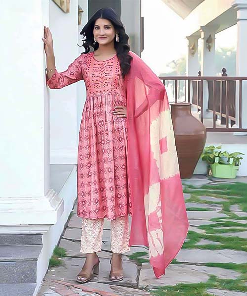 Pink Rayon Printed Salwar Kameez