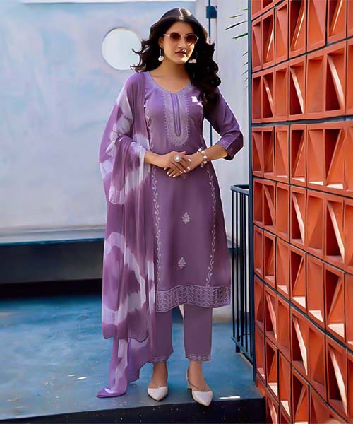 Purple  Rayon Casual Wear Salwar Kameez
