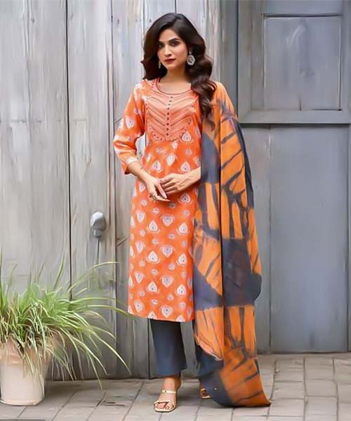Orange  Rayon Casual Wear Salwar Kameez