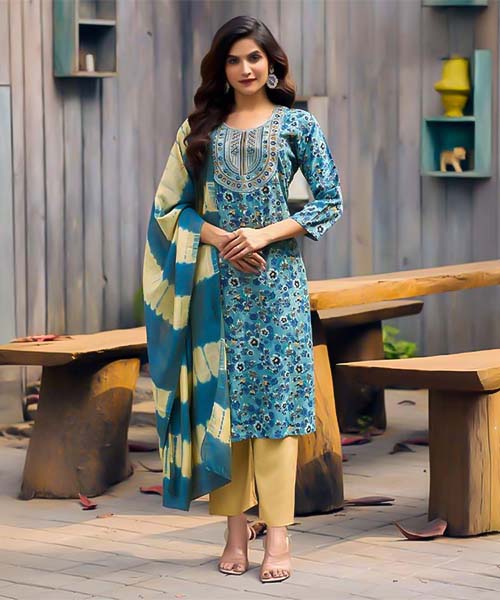 Blue Rayon Casual Wear Salwar Kameez