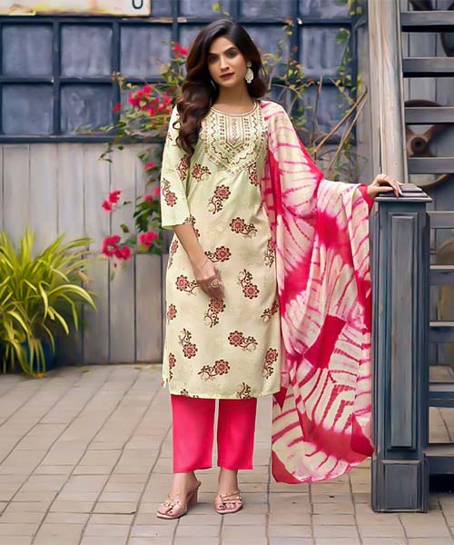 White  Rayon Casual Wear Salwar Kameez