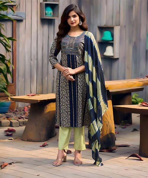 Blue Rayon Casual Wear Salwar Kameez