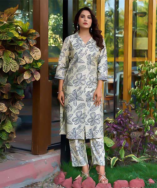 White  Vertican Dobby Printed Kurti