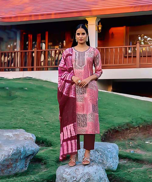 Pink Roman Silk Casual Wear Kurti