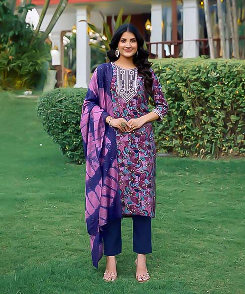 Purple Roman Silk Casual Wear Kurti