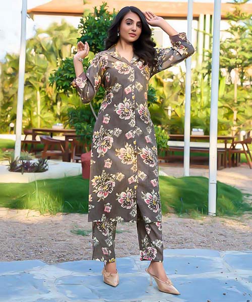Grey Vertican Dobby Printed Kurti