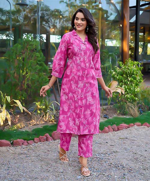 Pink Vertican Dobby Printed Kurti in canterbury