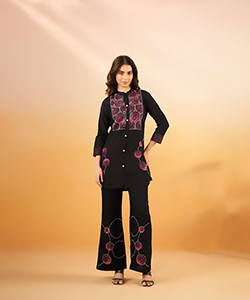 Black Viscose Silk Casual Kurtis