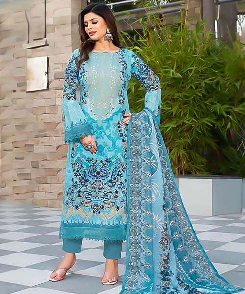 Sky Blue Cotton Printed Salwar Kameez in mumbai